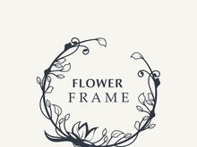 Floral frame flower round shape emblem logotype isolated on white background, leaves luxury linear logo circle style boutique