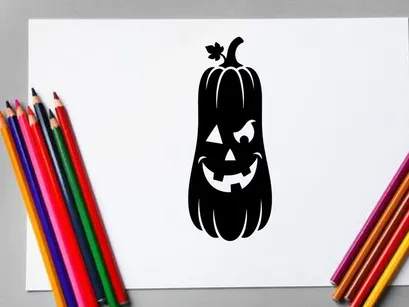 Labu Halloween dengan Wajah Jack-o'-Lantern Ukiran untuk Dekorasi Musim Gugur
