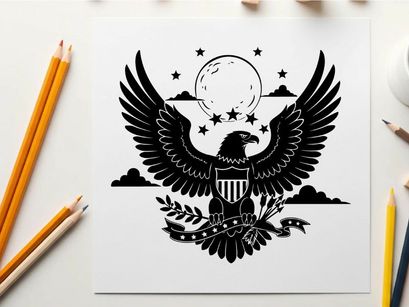 American eagle silhouette with moon and stars icon