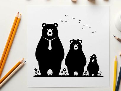 Silhouette of a bear family in a serene natural setting silhouette