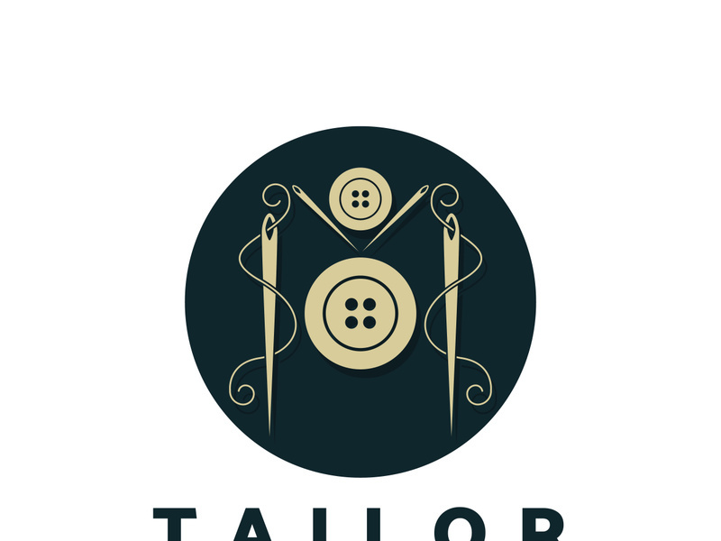 Tailor logo icon illustration template combination of buttons for clothes, thread and sewing machine, for clothing product design