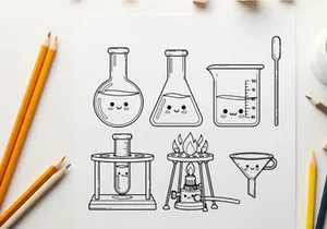 Cute lab equipment set vector illustration flat design