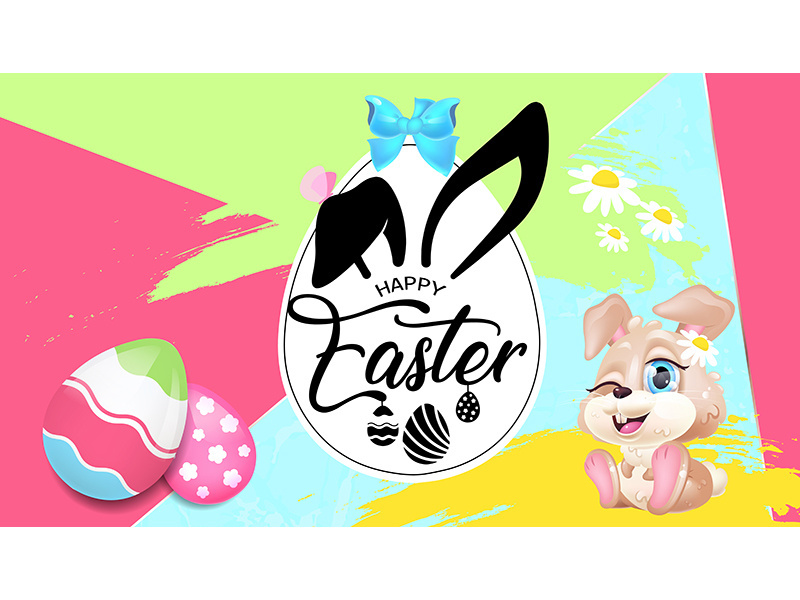 Happy Easter greeting card flat vector template