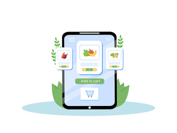 Online grocery mobile application flat concept vector illustration preview picture