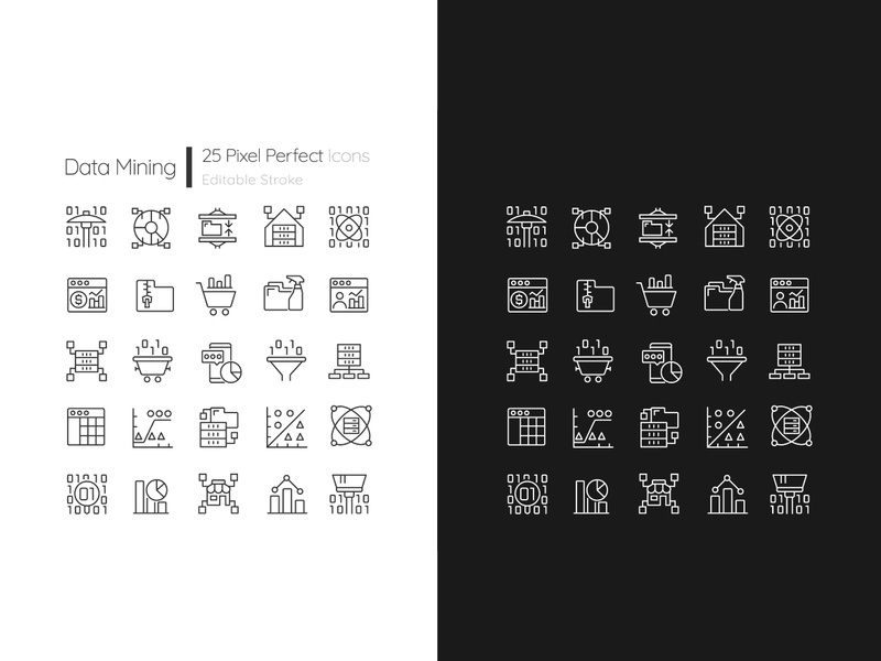 Data mining linear pixel perfect icons set