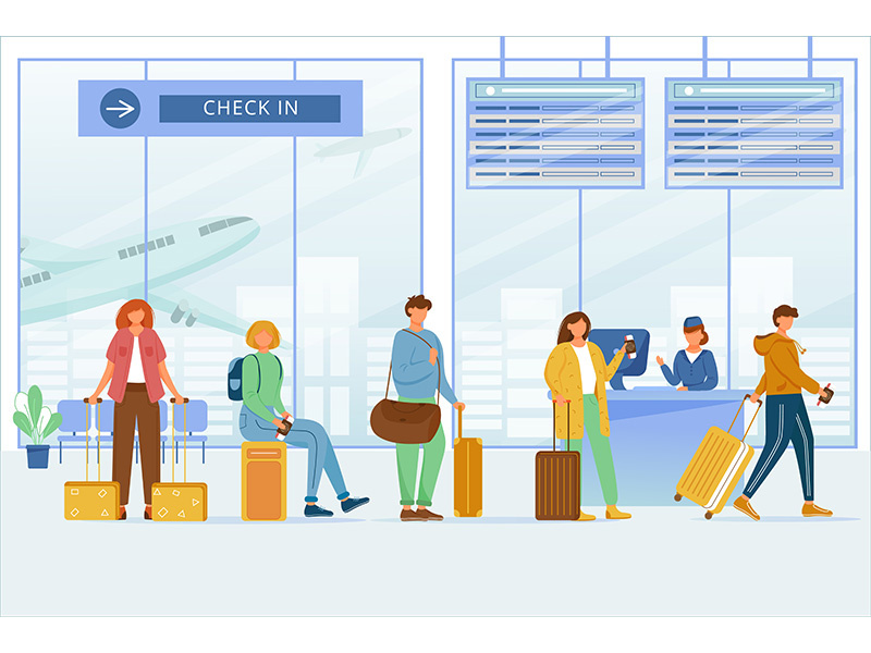 Check in airport zone flat vector illustration
