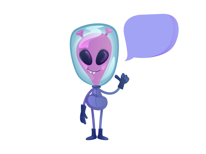 Alien pointing finger flat cartoon vector illustration