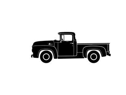 Vintage pickup truck silhouette against white background