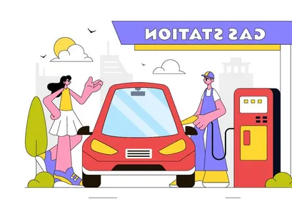 10 Gas Station Vector Illustration