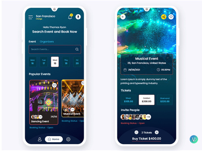Events Finder and Booking Mobile App UI Kit