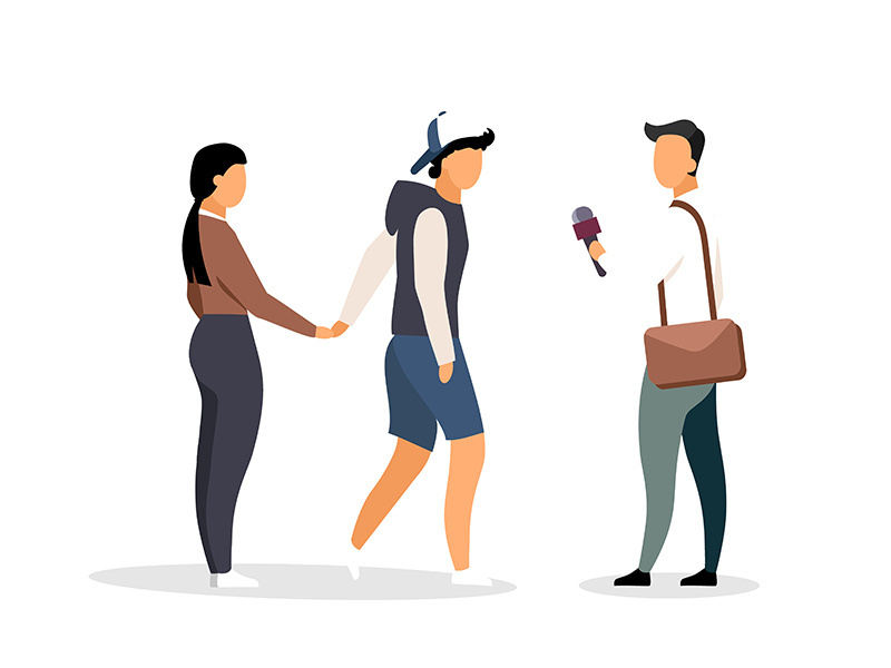 Interviewing random strangers flat color vector faceless characters