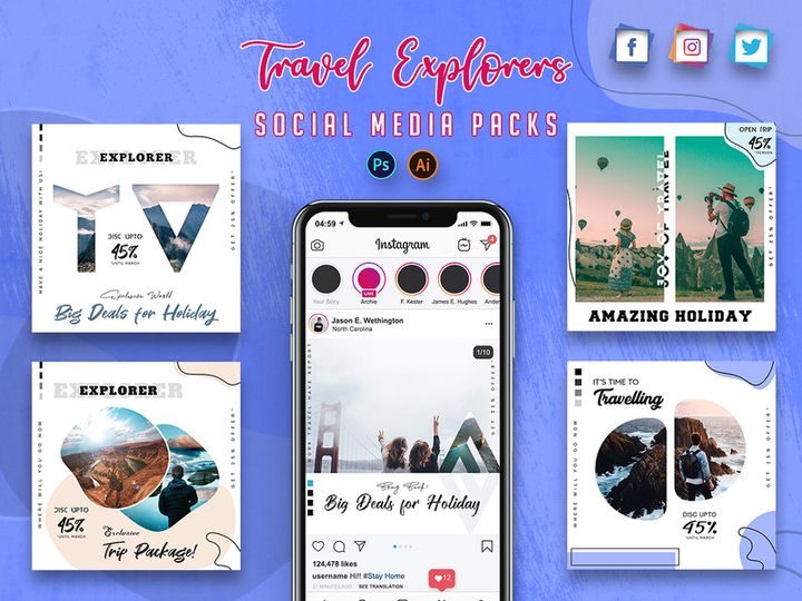 Travel Explorers Social Media Packs