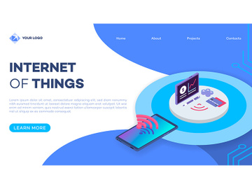 E wallet isometric landing page vector template with isometric illustration preview picture