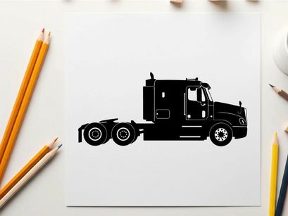 Silhouette of a semi truck tractor unit with sleeper cabin