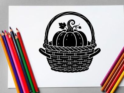 Abóbora na Cesta para Colheita de Outono e Decoração de Outono