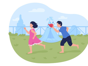 Throwing water balloons 2D vector web banner, poster preview picture