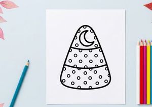 Halloween candy corn coloring page. Festive holiday treat illustration for kids.