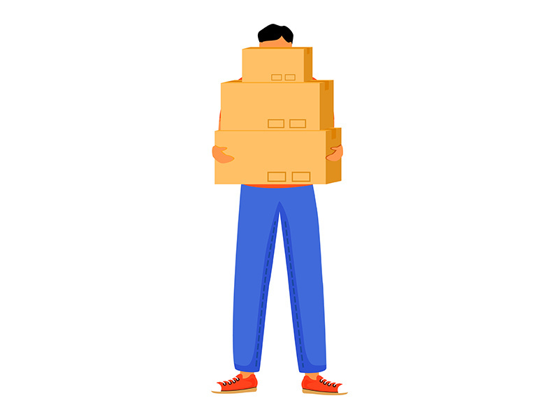 Man receives three parcels flat color vector illustration