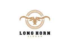 LongHorn Animal Logo Design, Farm Retro Vintage Horn Minimalist Simple Template Illustration