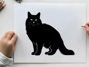 Silhouette of a black cat sitting and looking forward preview picture