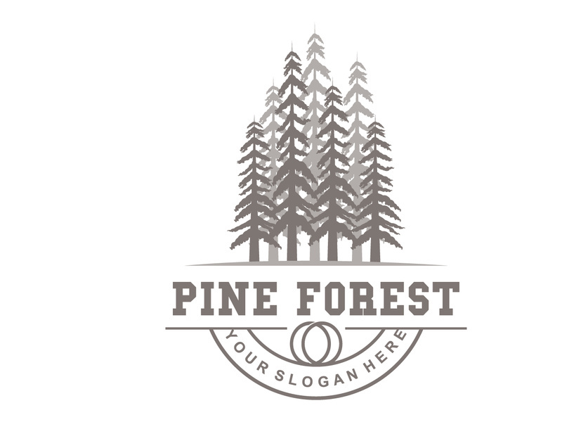 Forest Logo, Vector Forest Wood With Pine Trees Design