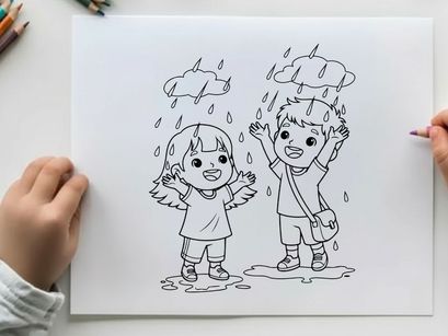 Children playing in rain vector illustration flat design