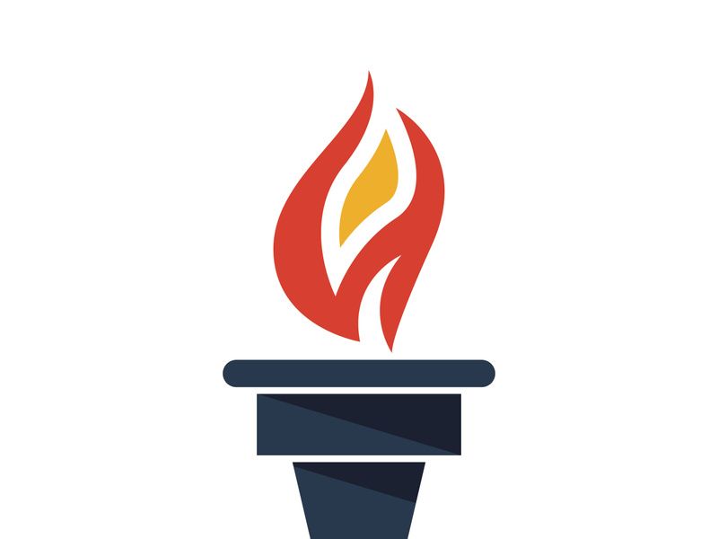 Burning Torch Fire Flame with Pillar column logo design