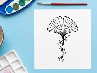 Ilustrasi Daun Ginkgo yang Elegan untuk Desain Alam dan Botani. Gambar botani artistik yang menampilkan daun ginkgo rinci dengan garis-garis halus.