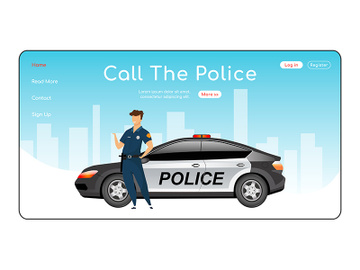 Call police landing page flat color vector template preview picture