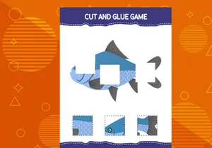 10 Pages Cut and glue game for kids with fish. Cutting practice for preschoolers. Education worksheet.
