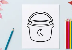 Halloween candy bucket icon. Trick or treat pail with crescent moon symbol graphic.