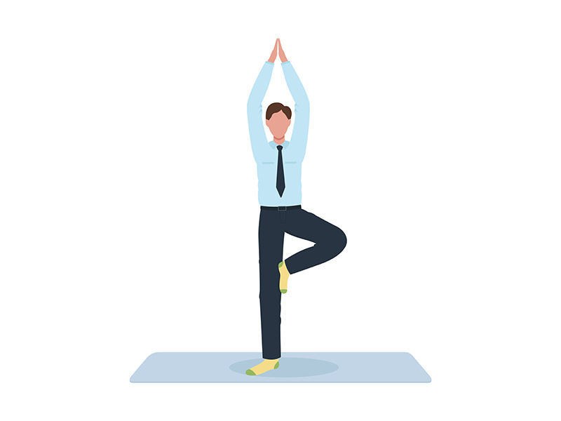 Office worker doing yoga pose semi flat color vector character