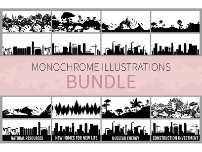 Monochrome illustrations bundle