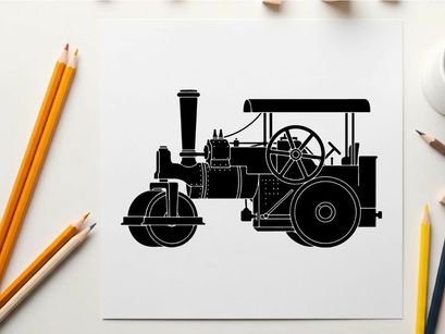 Vintage steam tractor silhouette with large wheels and canopy