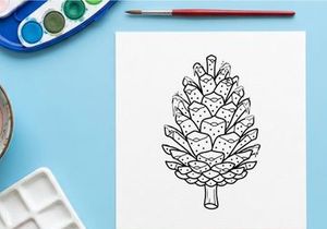 Pine cone line art illustration. Hand drawn botanical sketch of a conifer seed.