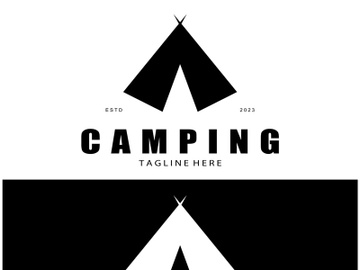 vintage and retro tent logo, camping. With tent, tree and bonfire sign. adventurers, scouts, climbers, camping equipment center preview picture