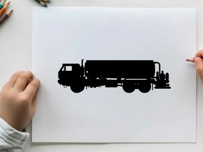 Silhouette of a large industrial truck with tanker trailer