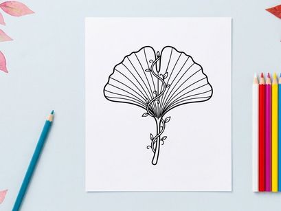 Elegant Line Art von einem Flamingo und Ginkgo-Blatt. Künstlerische botanische Illustration für Design und Dekoration.