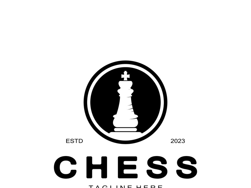 Chess strategy game logo with horse, king, pawn, minister and rook. Logo for chess tournament, chess team, chess championship, chess game application.