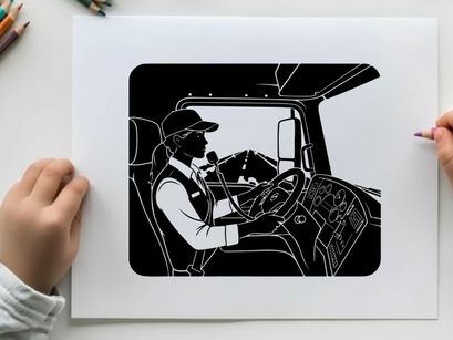 Silhouette of a man driving a truck while on the phone