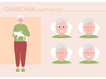 Positive grandma semi flat color character emotions set preview picture