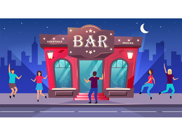 Bar night event flat color vector illustration preview picture