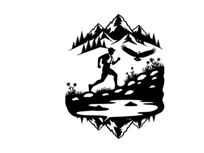 Silhouette of a person running in a mountainous landscape silhouette