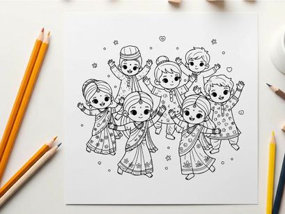 Happy diverse children dancing together vector illustration