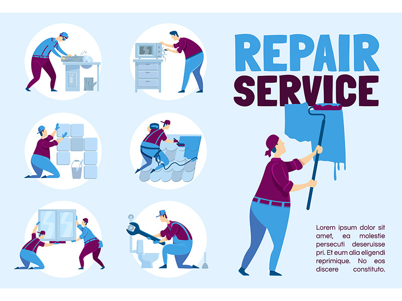 Repair service poster flat vector template
