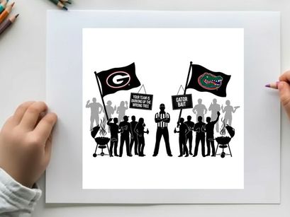 Silhouette of football fans with georgia and florida flags and signs