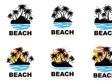 Coconut Tree And Beach Logo Desain Vector