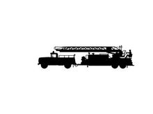 Silhouette of a large fire truck with ladder