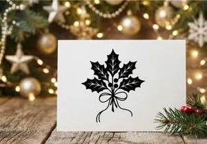 Black silhouette of holly leaves and berries for Christmas decoration