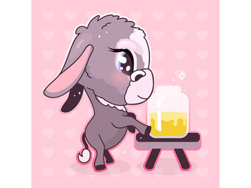 Cute donkey kawaii cartoon vector character preview picture